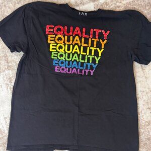 Black Cotton S/S T-shirt w/ the "EQUALITY" Cascading Down Chest in Rainbow, XL